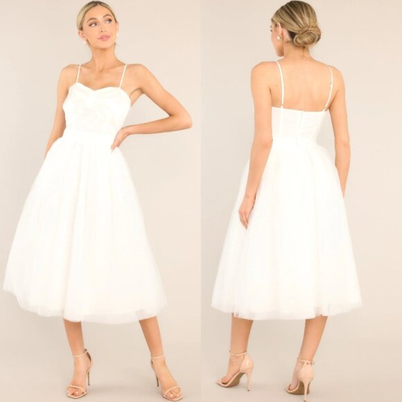 Aura NEW White Lace Tulle Wedding Cocktail Reception Prom Dress - Picture 1 of 16